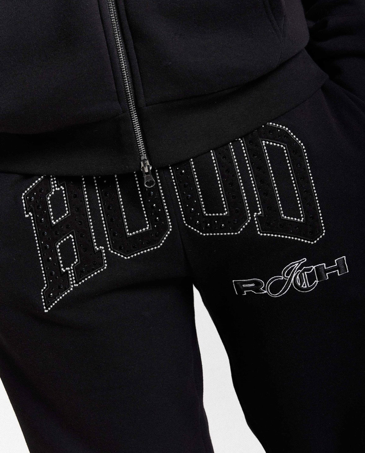 Hoodrich Captain Rhinestone Full Zip Hoodie "Black"