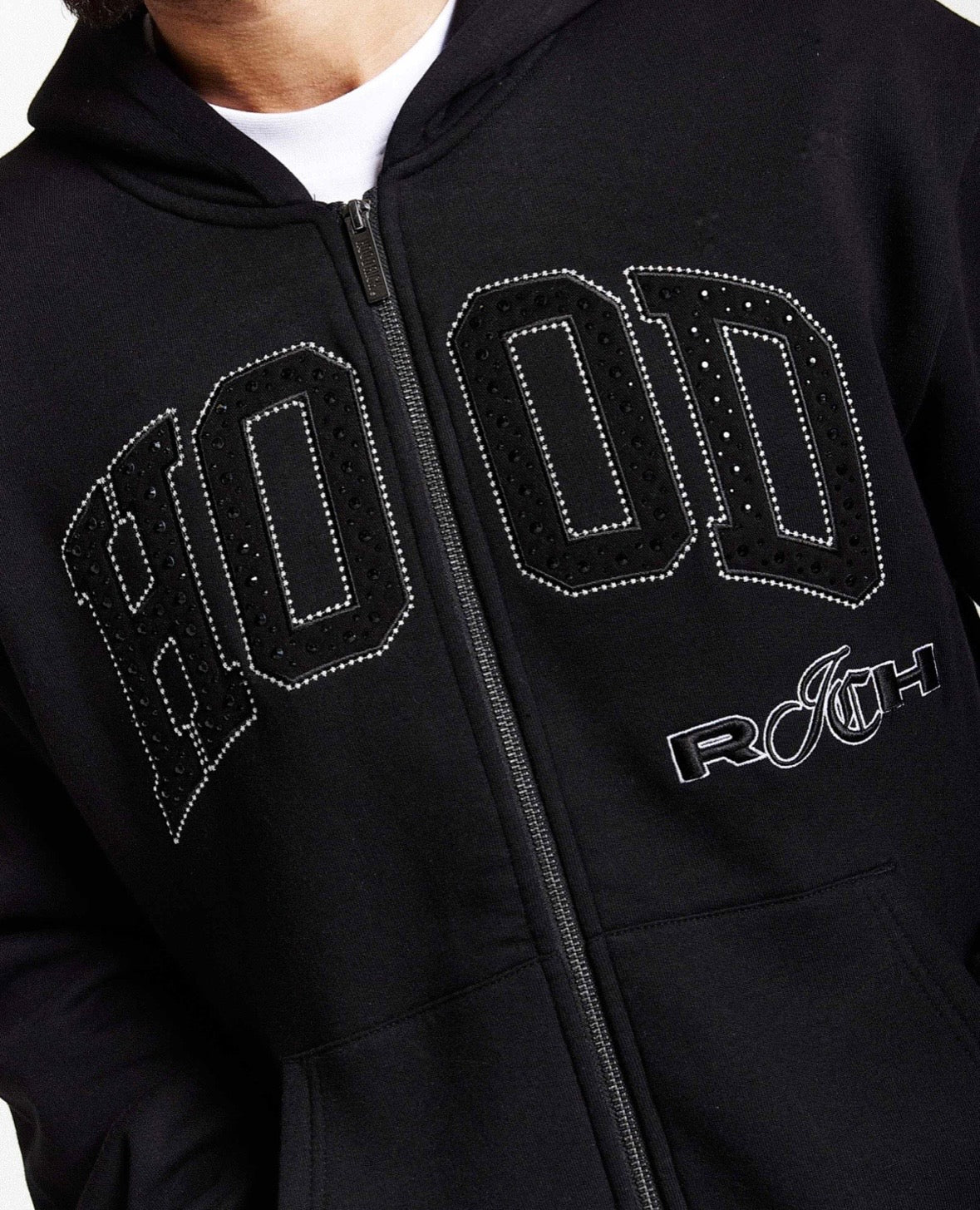 Hoodrich Captain Rhinestone Full Zip Hoodie "Black"