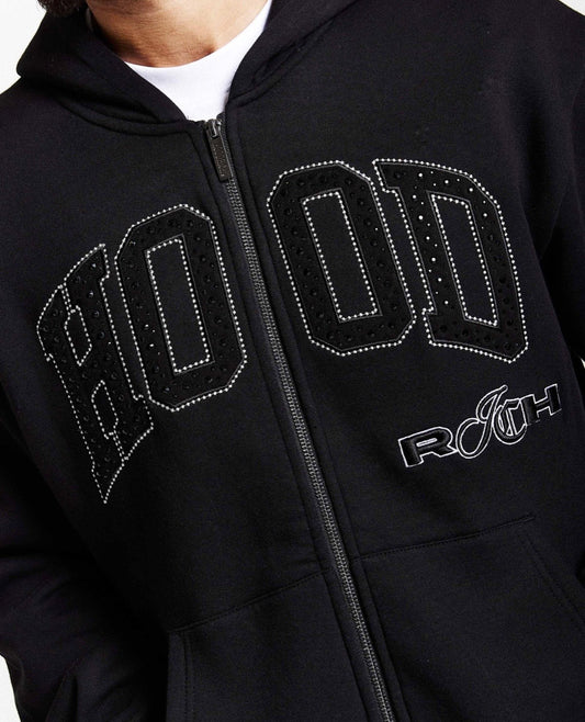 Hoodrich Captain Rhinestone Full Zip Hoodie "Black"