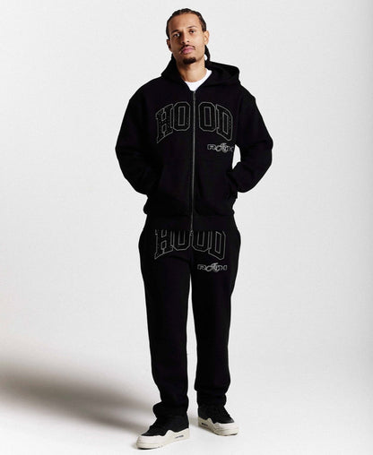 Hoodrich Captain Rhinestone Full Zip Hoodie "Black"