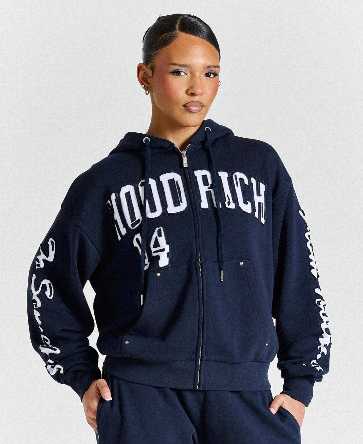 Hoodrich Mid-Length Zip Up Hoodie – Navy