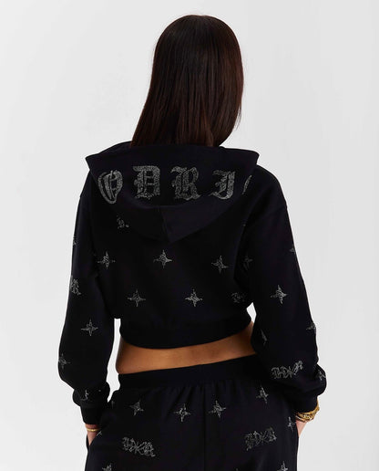 Hoodrich Razor Cropped Zip-Up Hoodie – Black