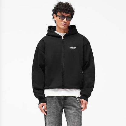 Represent Zip-Up Hoodie – Black